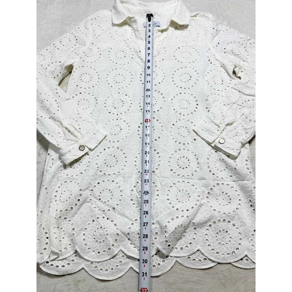 Cartolina Nantucket Joy Coverup Top Sz M White Eyelet Scalloped Hem Embroidery - Picture 4 of 12